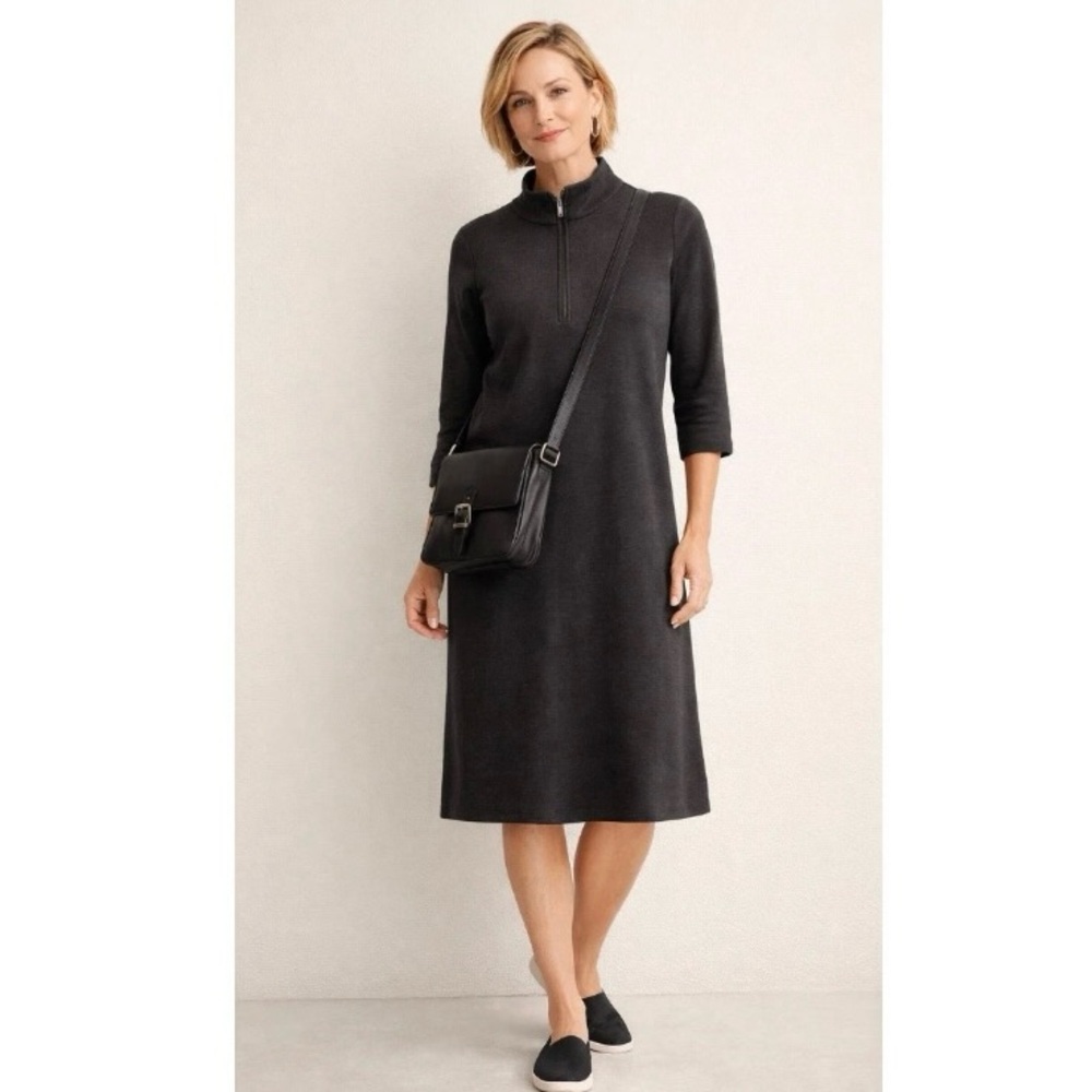 3/$25 Chico's Mock Neck Zip Up Sweater Shift Dress Charcoal Gray 1